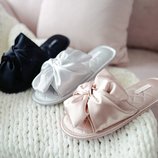 Satin Bowknot Open Toe House Slippers