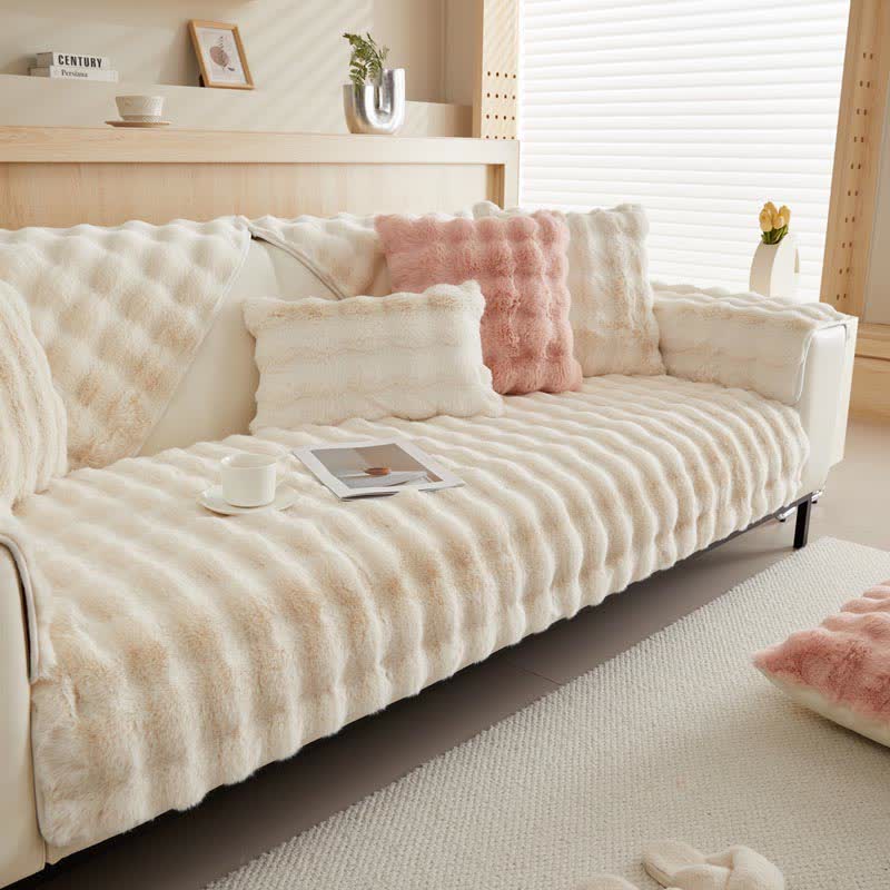 Solid Color Soft Fleece Sofa Protector
