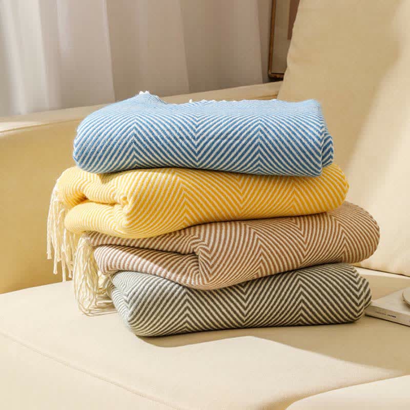 Stripe Solid Color Tassel Throw Blanket Blankets Ownkoti 11