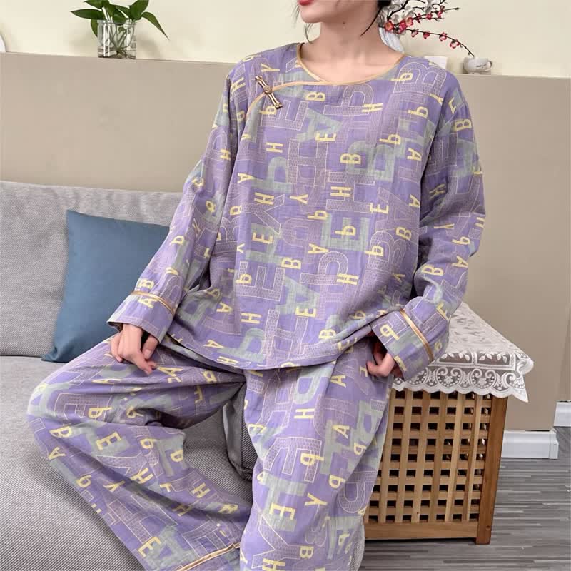 Loose-fit Letters Round Neck Sleep Set