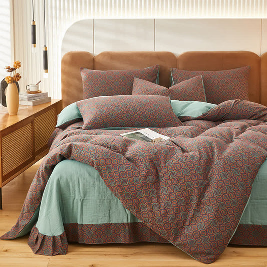 Retro Style Soft Cotton Bedding Sets (4PCS) Bedding Set Ownkoti Brown & Green King