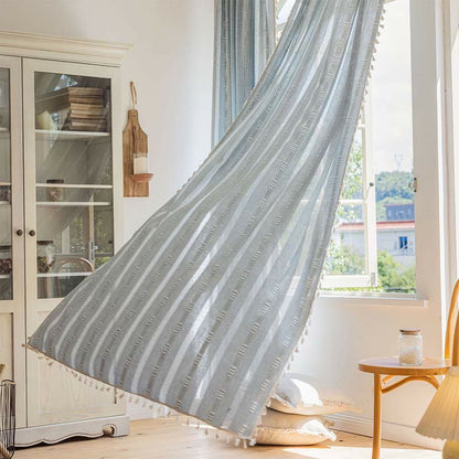 Ownkoti Striped Hollow-Out Tassel Light Filtering Curtain