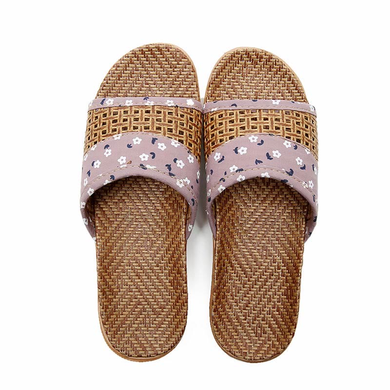 Simple Floral Hollow-out Flax Slippers