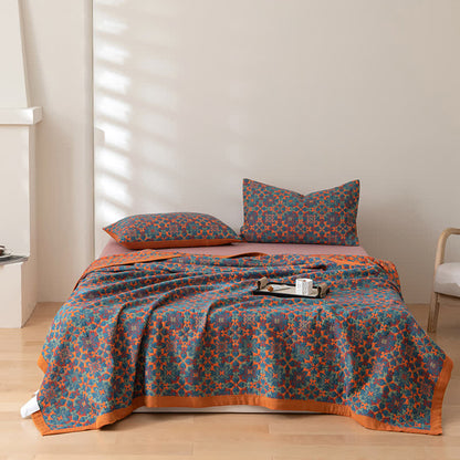 Orange & Blue Pattern Six Layers Cotton Quilt Quilts Ownkoti 4