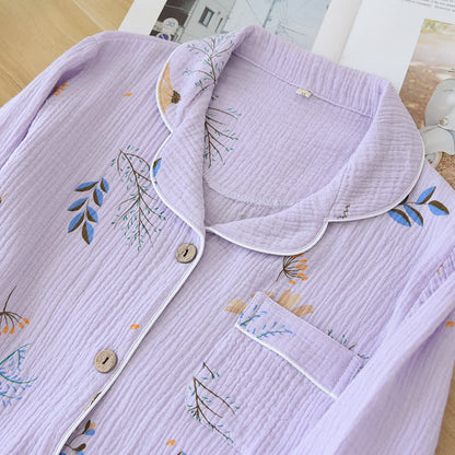 Flower & Leaf Cotton Gauze Pajama Set