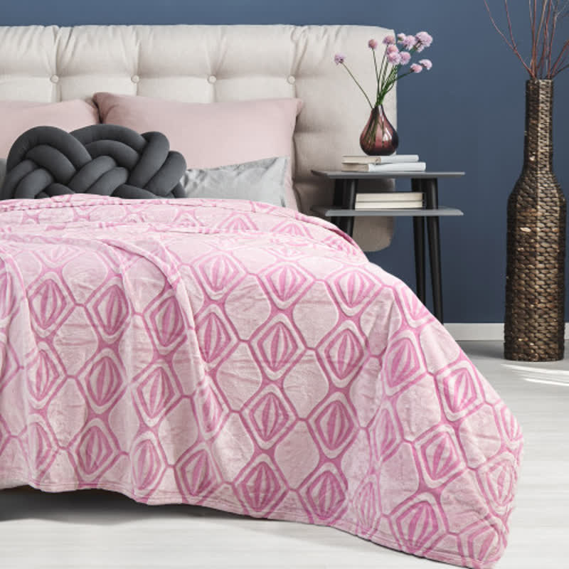 Simple Plaid Print Soft Plush Blanket Blankets Ownkoti Pink & White 80" x 90" x 2