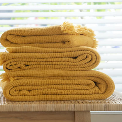 Simple Four Layers Gauze Tassel Blanket
