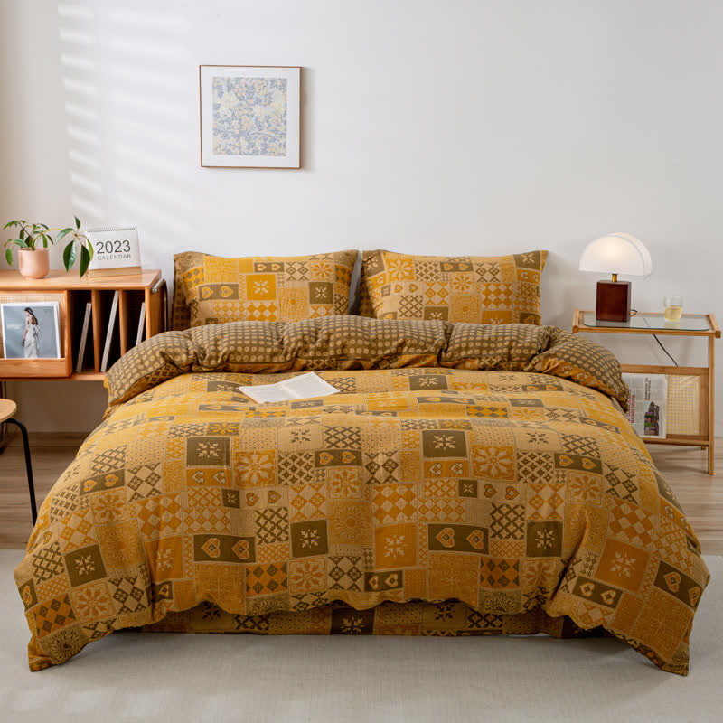 Artistic Duvet Cover Bedsheet & Pillowcases (4PCS) Bedding Set Ownkoti Yellow Queen