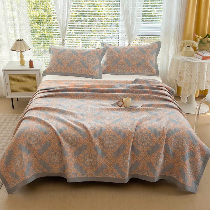 Orange & Grey Color Floral Reversible Quilt Quilts Ownkoti 2pcs Pillowcases Orange & Grey 48cm x 78cm