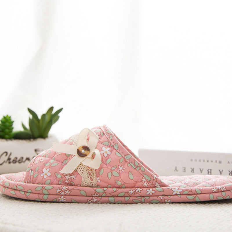 Floral Open Toe Cotton House Slippers