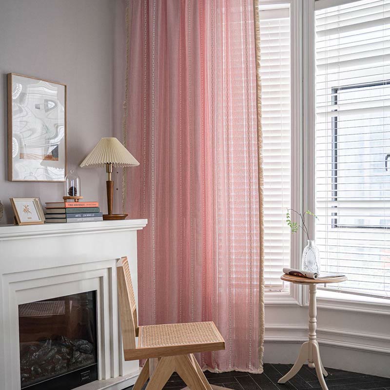Ownkoti Simple Stripe Hollow-out Semi-shading Tassel Curtain – ownkoti