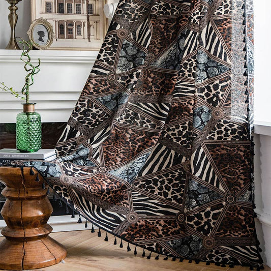 Triangle Leopard Pattern Tassel Cotton Curtain