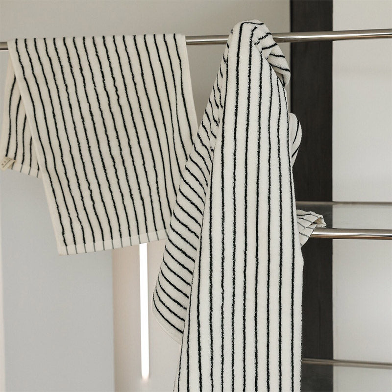 White & Black Striped Breathable Cotton Towel