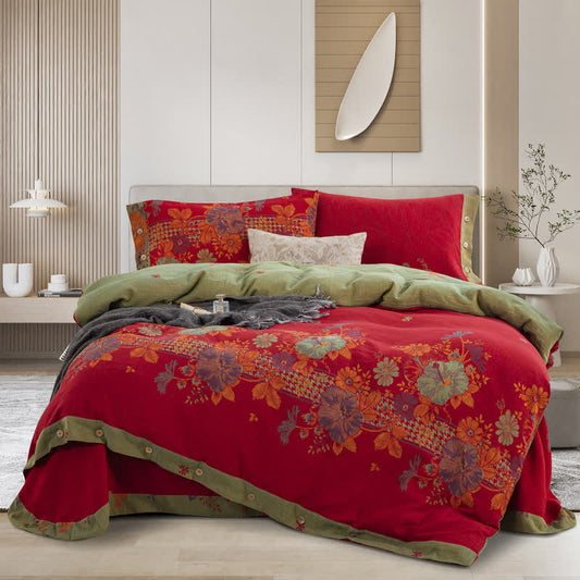 Pure Cotton Floral Button Bedding Sets (4PCS)