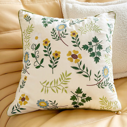 Stylish Yellow Flower Embroidered Pillow Cover Pillowcases Ownkoti Beige 45cm x 45cm