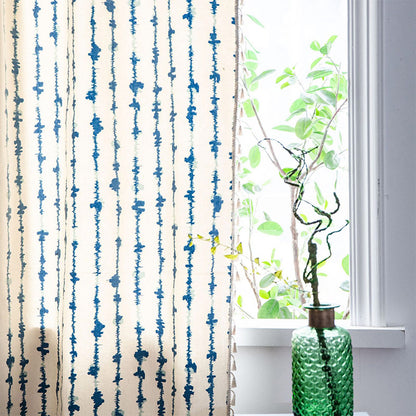 Blue ECG Pattern Cotton Linen Curtain