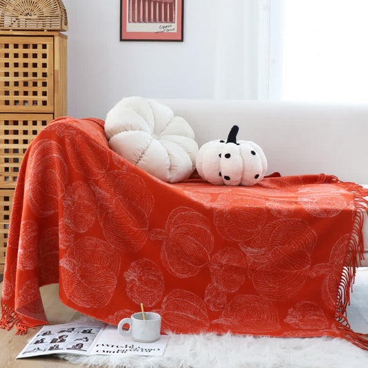 Pumpkin Print Tassel Reversible Smooth Blanket
