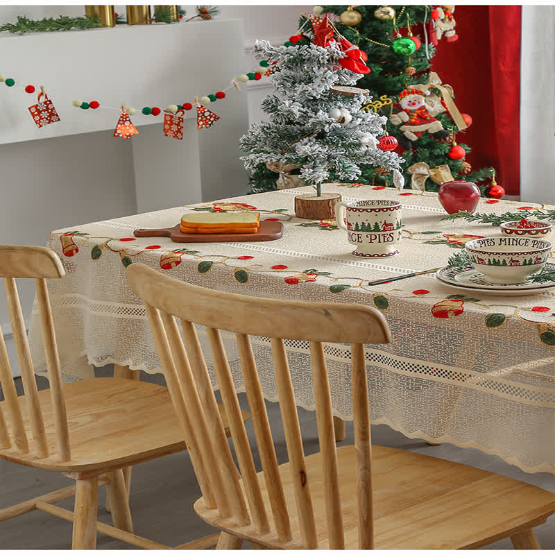 Embroidered Christmas Bell Decoration Lace Tablecloth