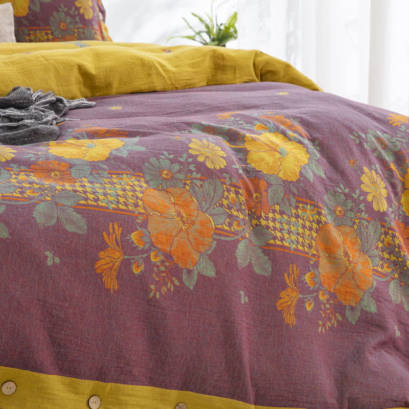 Pure Cotton Floral Button Bedding Sets (4PCS)