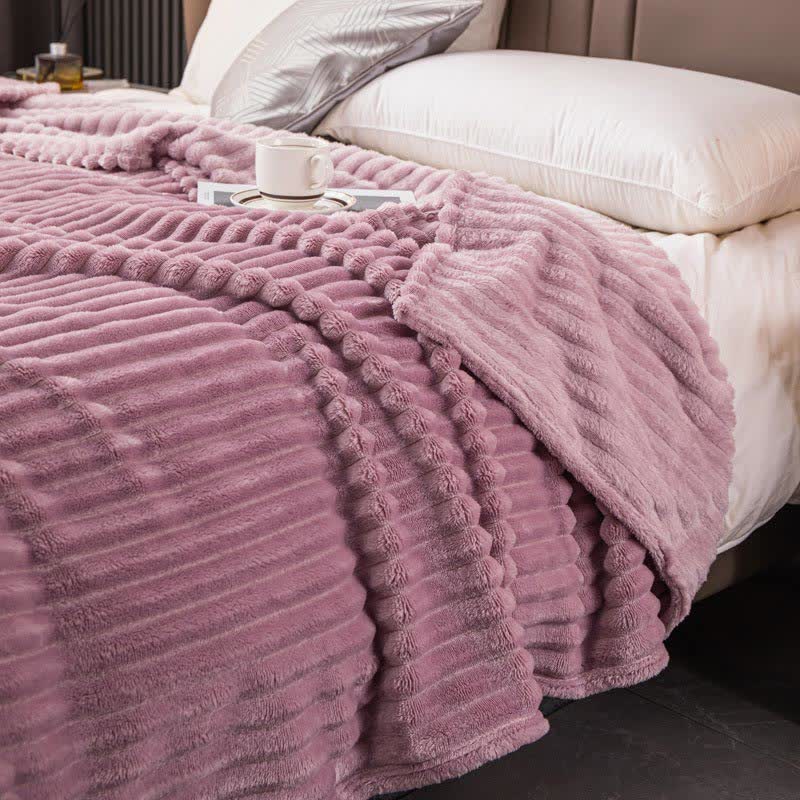 Solid Color Stripe Soft Throw Blanket Blankets Ownkoti Purple Queen
