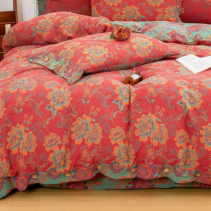 Flower Print Red Cotton Bedding Sets(4PCS) Bedding Set Ownkoti 9