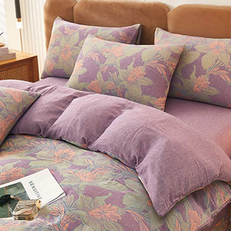 Green & Orange Floral Print Bedding Sets (4PCS) Bedding Set Ownkoti 2