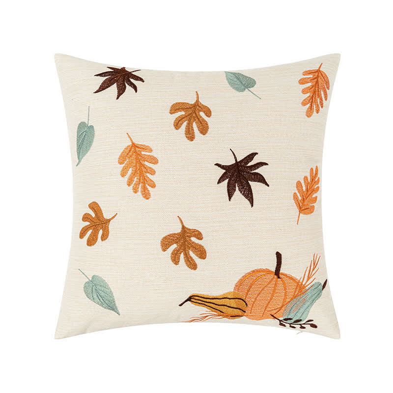Pumpkin & Leaf Print Embroidered Pillowcase Pillowcases Ownkoti 2