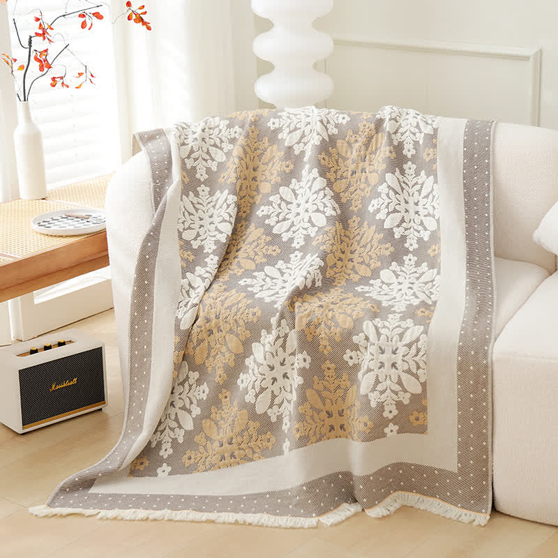 Floral Soft Tassel Cotton Reversible Blanket