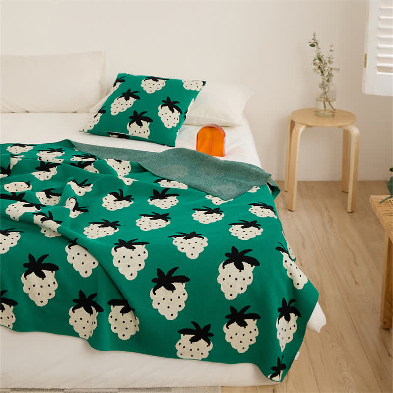 Strawberry Print Soft Cotton Reversible Blanket Blankets Ownkoti Green 130cm x 160cm