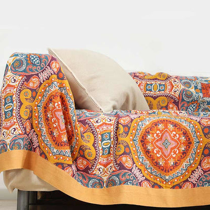Boho Cotton Orange Reversible Sofa Blanket Blankets Ownkoti 1