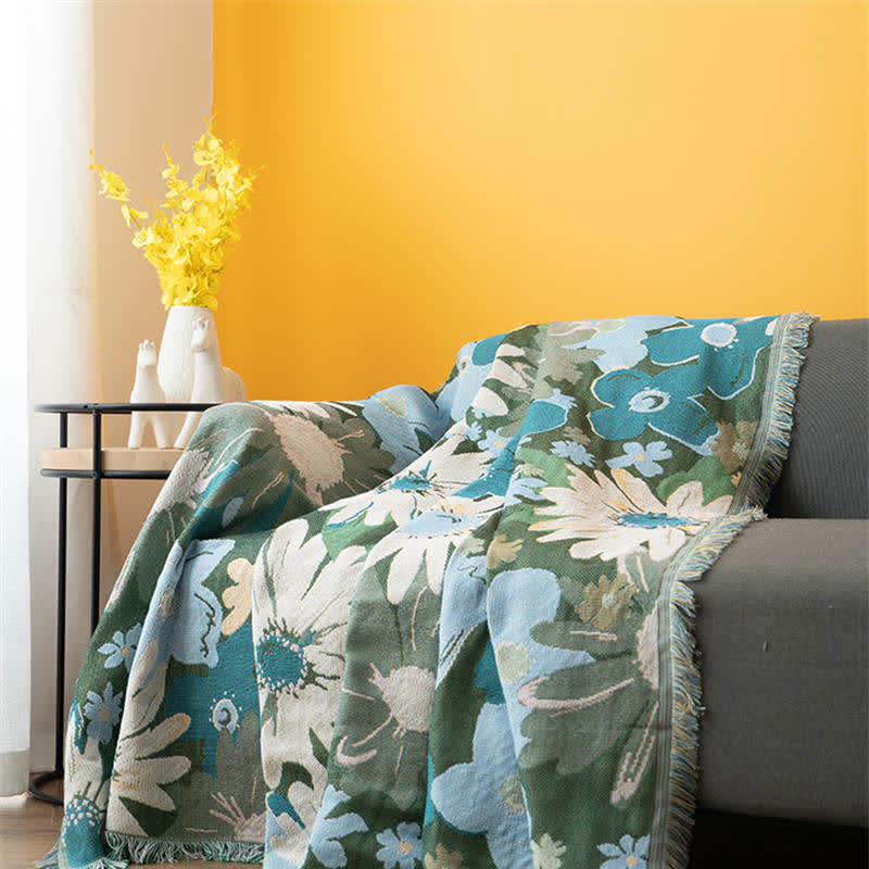 Ownkoti Painting Style Blooming Flower Tassel Blanket