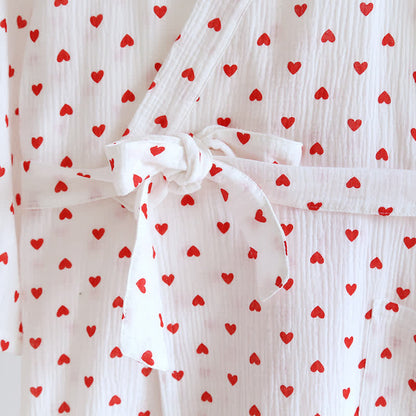 Cute Heart Print Home Sleep Bathrobe