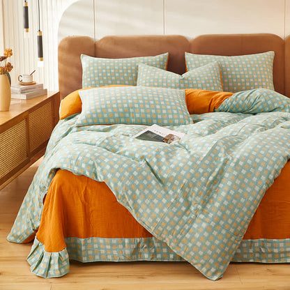 Green & Orange Pure Cotton Bedding Sets (4PCS) Bedding Set Ownkoti Green & Orange King