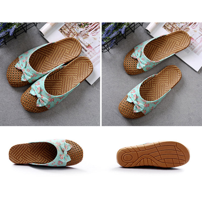 Retro Bowknot Breathable Flax Slippers