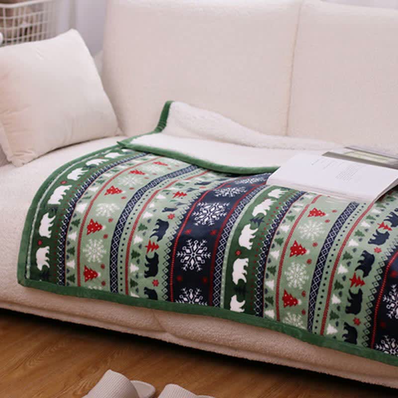 Christmas Cartoon Motifs Thick Fleece Blanket ownkoti