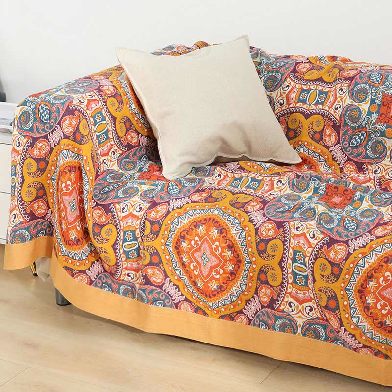 Boho Cotton Orange Reversible Sofa Blanket Blankets Ownkoti 2