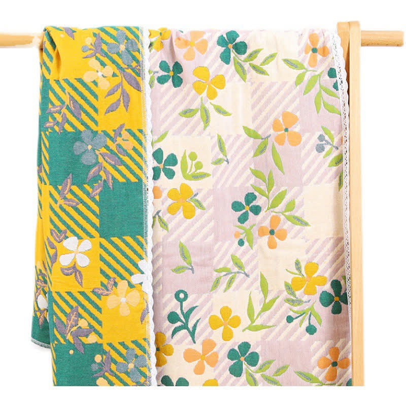 Ownkoti Plaid Spring Flower Cotton Bath Towel