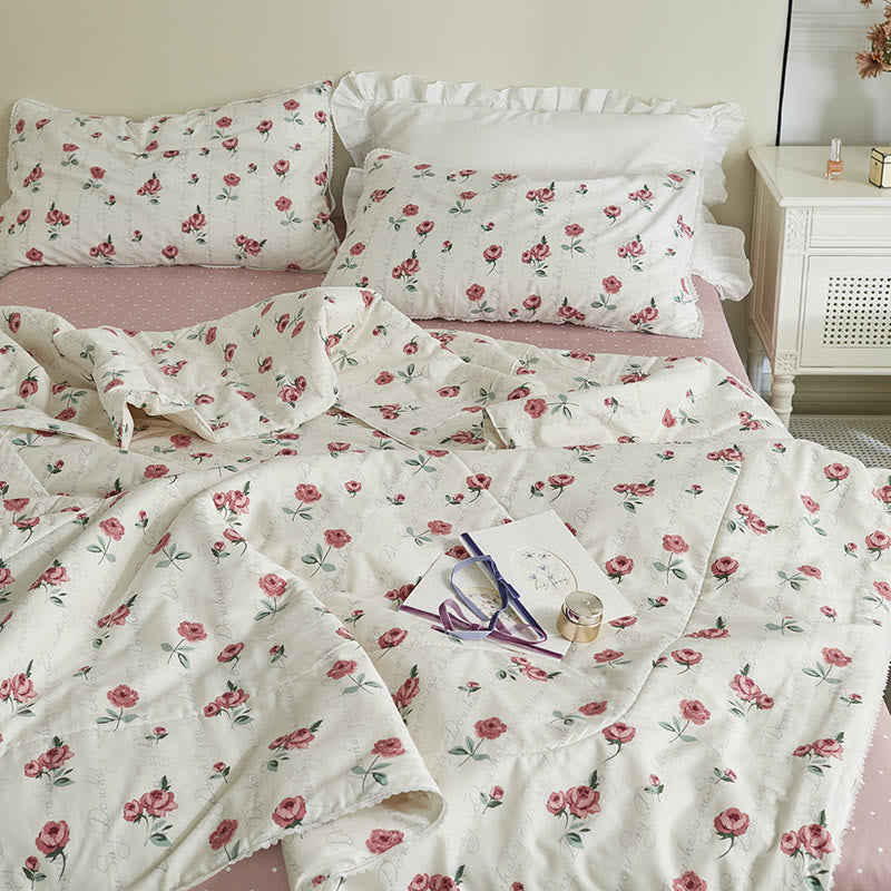 Floral Design Cotton Quilt Bedsheet & Pillowcases(4pcs) Bedding Set Ownkoti 4PCS Bedding Sets Beige Full