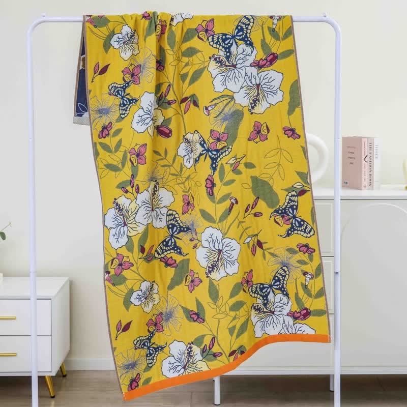 Flower & Butterfly Reversible Cotton Bath Towel Towels Ownkoti 1