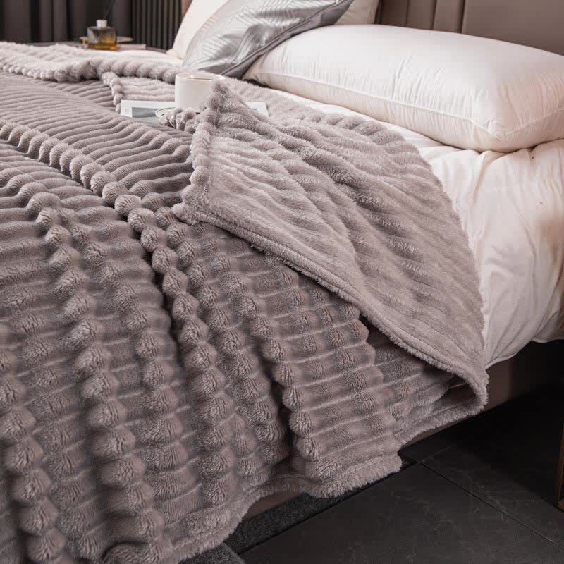 Solid Color Stripe Soft Throw Blanket Blankets Ownkoti Sliver Gray Queen