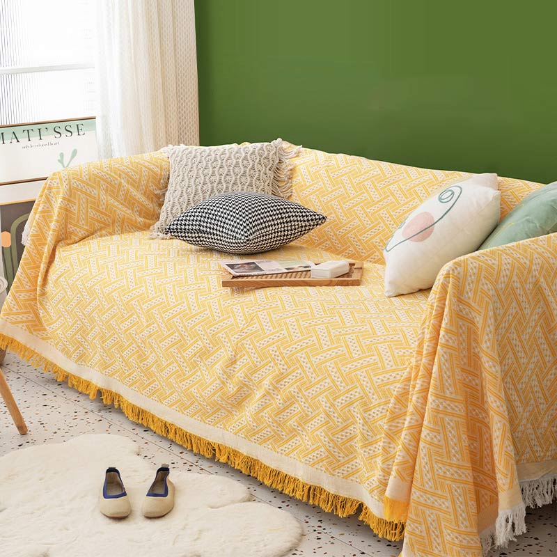 Soft Tassel Blanket Reversible Sofa Cover