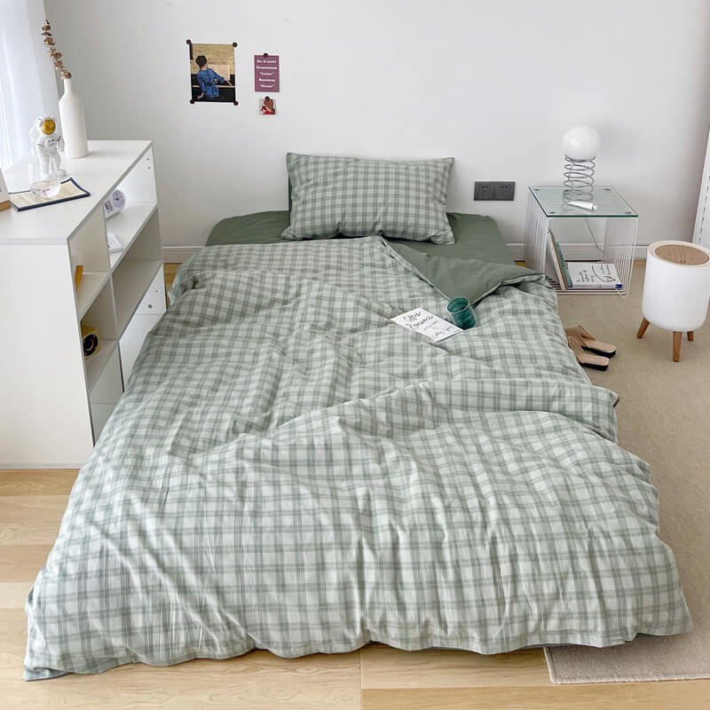 Simple Plaid Duvet Cover Bedsheet/Bedspread & Pillowcases (4PCS)