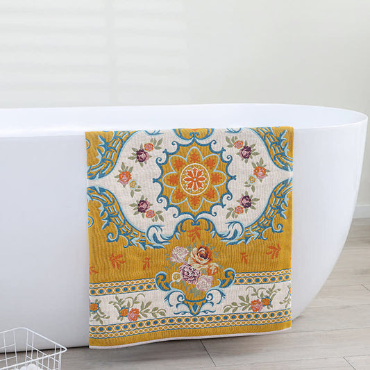 Rural Floral Soft Cotton Reversible Bath Towel Towels Ownkoti Yellow 80cm x 160cm