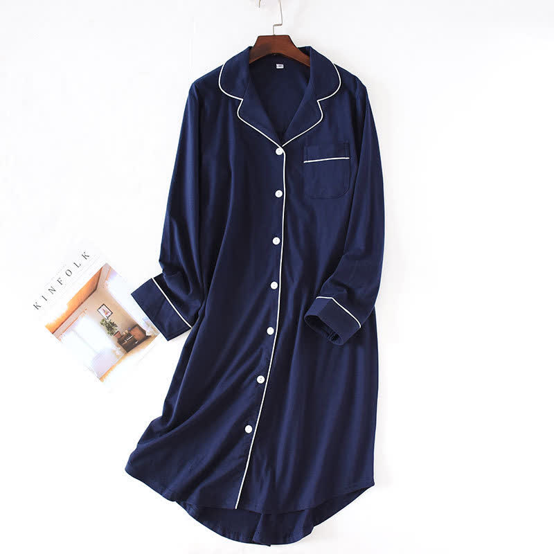 Solid Color Button-down Cotton Nightdress
