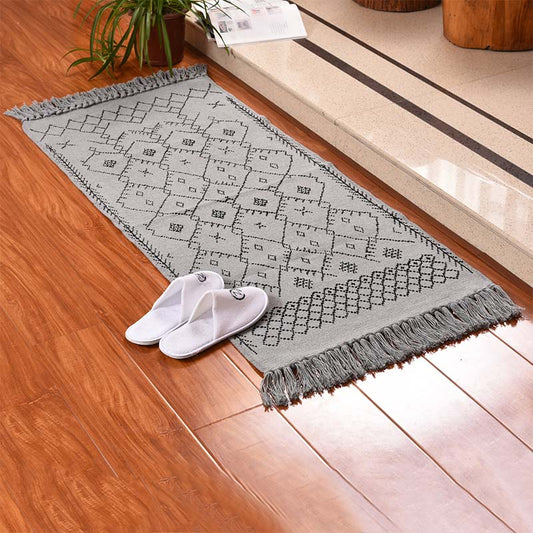 Plaid Tassel Apartment Rug Weave Carpet