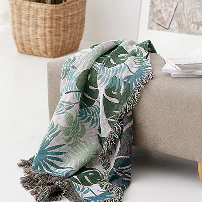 Palm Pattern Sofa Cover Tassel Blanket