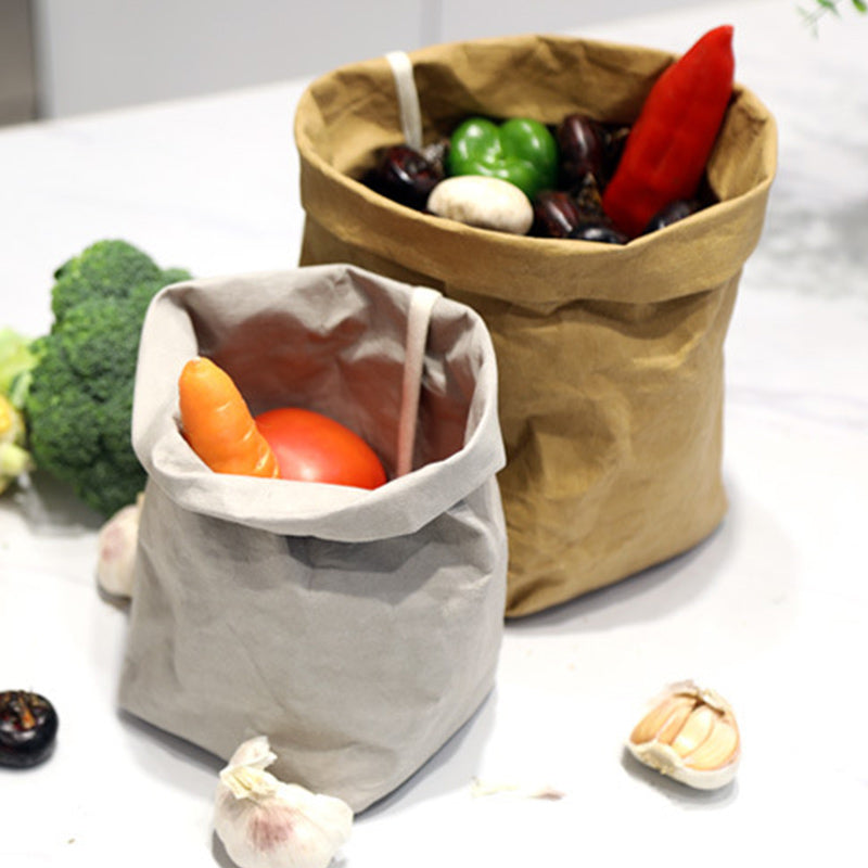 2PCS Washable Kraft Paper Bags Grey Eco-friendly Reusable Paper Bags  Storage Bag for Fruits Bread Vegetables Plants