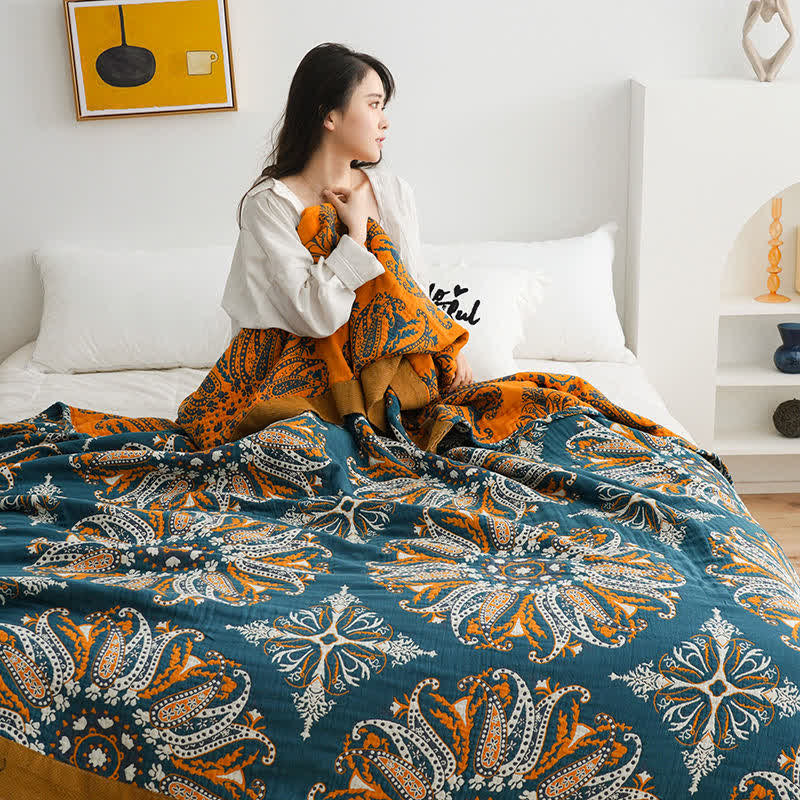 Flower Cotton Gauze Quilt Reversible Blanket Quilts Ownkoti 11