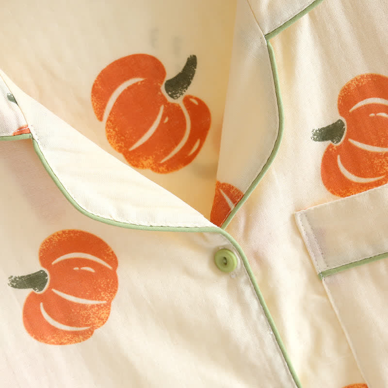 Simple Pumpkin Print Cotton Loungewear Set Loungewear Ownkoti 3
