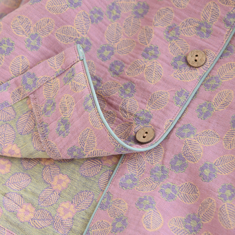 Pure Cotton Jacquard Leaf Pajama Set